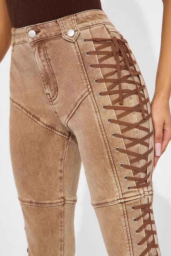 Drawstring Lace Up Denim Jeans