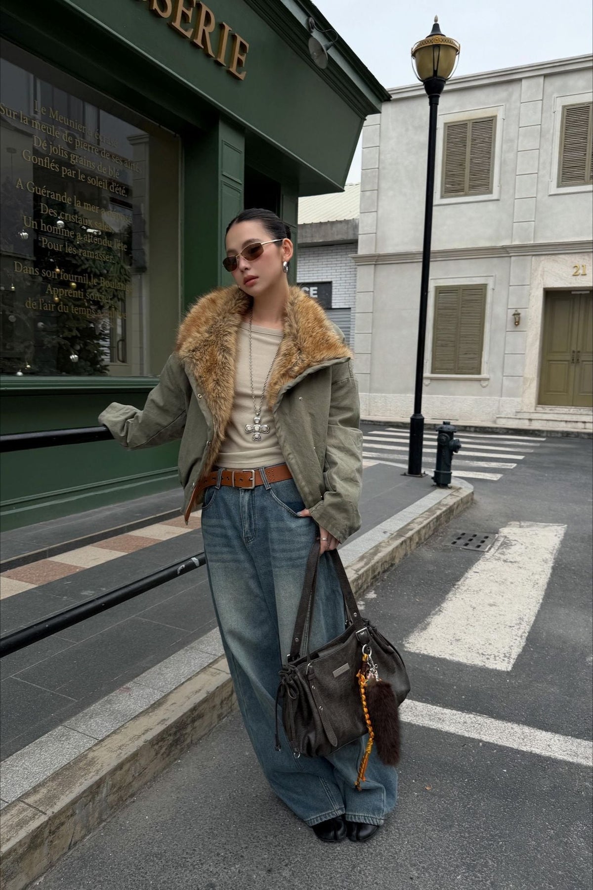 Vintage Blue Washed Whisker Fleece Lined Bootcut Jeans