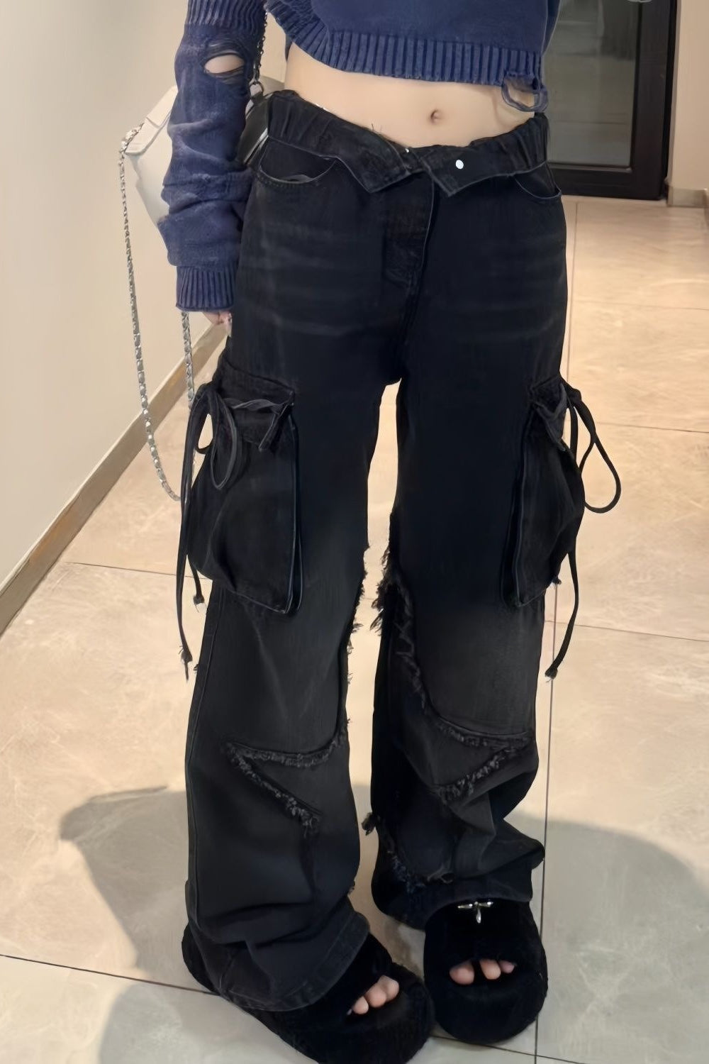 Y2K Vintage Gothic Star Pocket Straight Wide Leg Jeans
