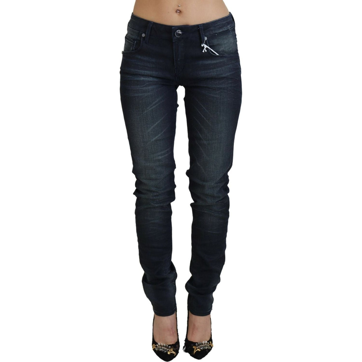 Acht Blue Washed Low Waist Slim Fit Cotton Denim Jeans