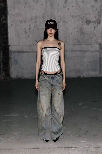 Vintage Distressed Wide Leg Jeans