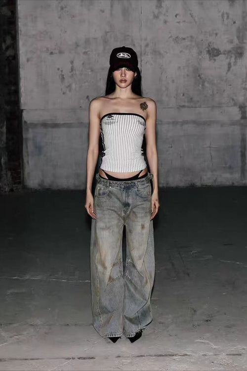 Vintage Distressed Wide Leg Jeans