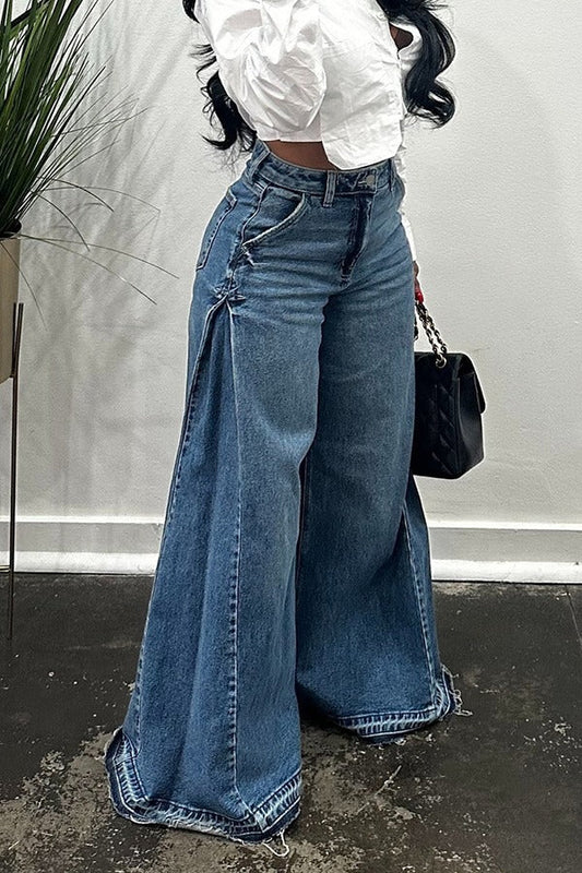 Y2K Patchwork Fringe Relaxed Long Flare Jeans