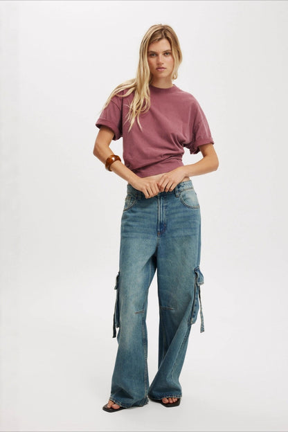 Washed Distressed Loose Wide Leg Cargo Jeans