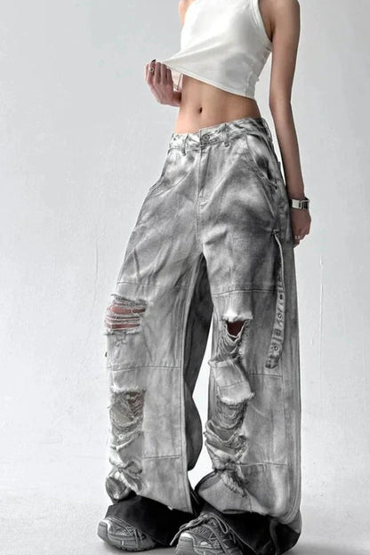 Tie Dye Ripped Wide Leg Jeans