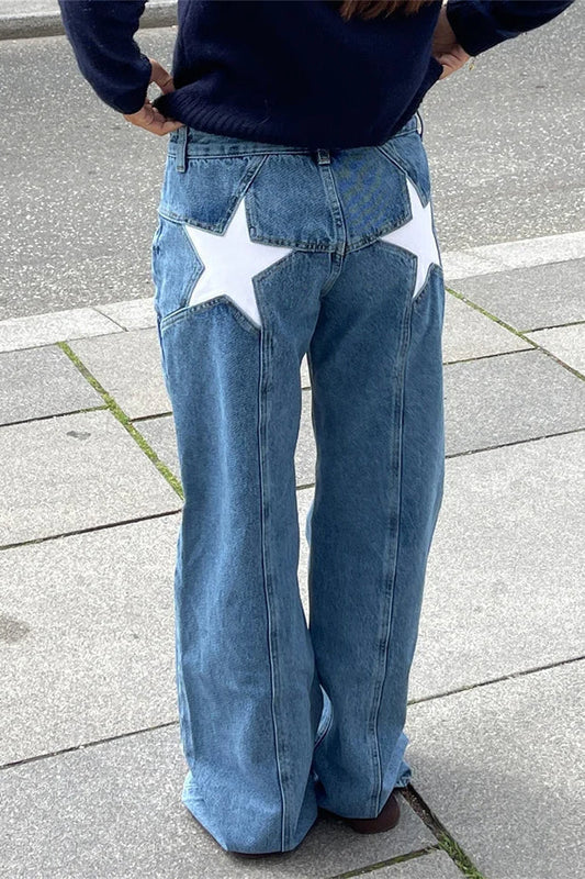 Star Print Loose Wide Leg Jeans