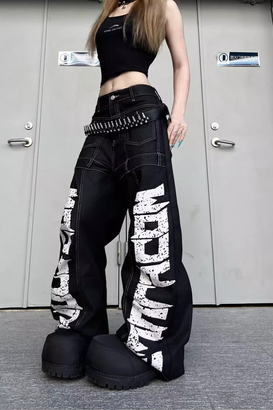 Street Style Graphic Patchwork Jeans