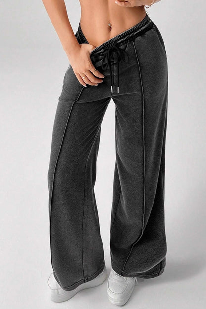 Drawstring Low Rise Washed Loose Straight Jeans