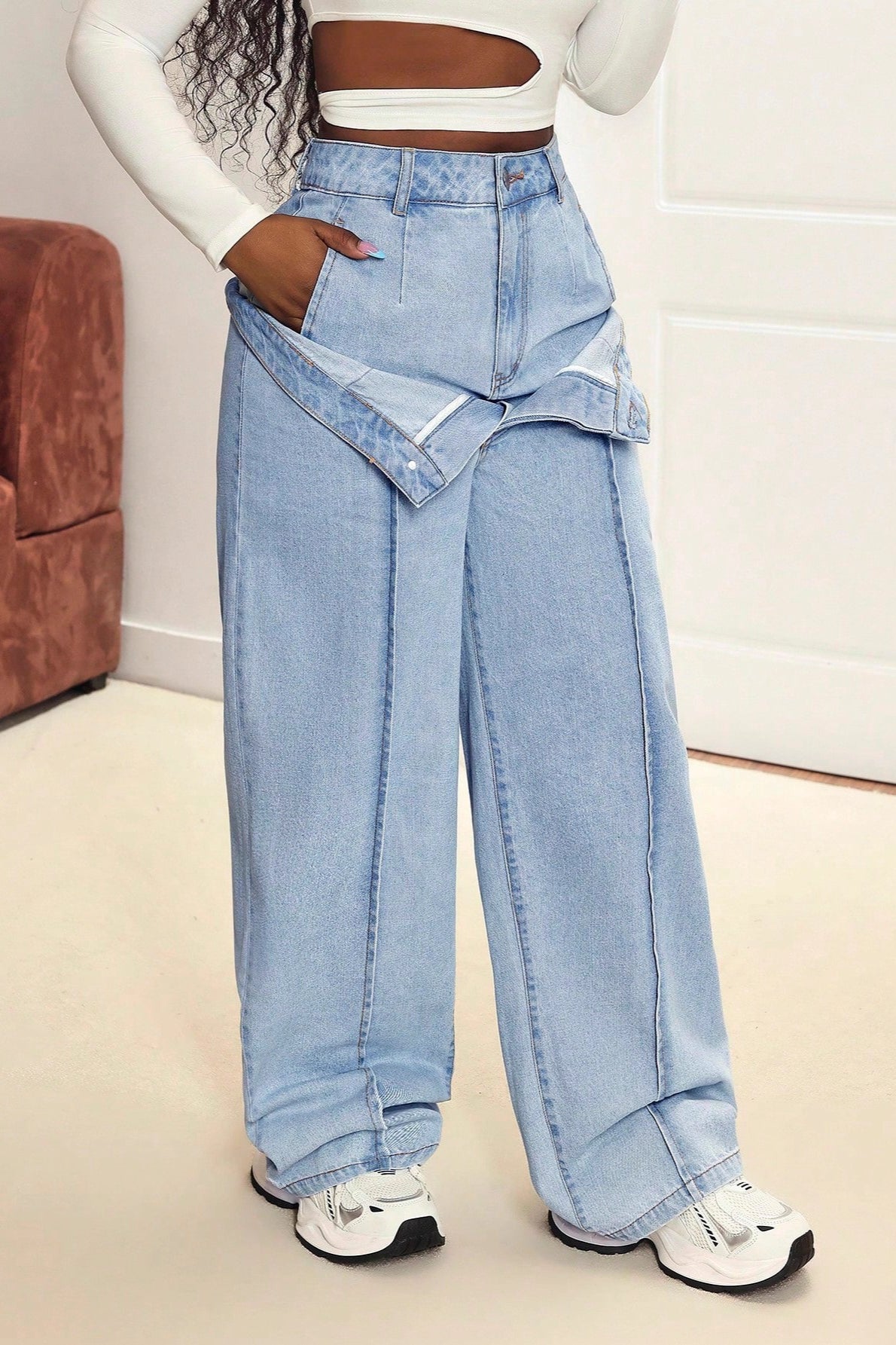 Paneled Dual Waist Stylish Slim Straight Street Jeans