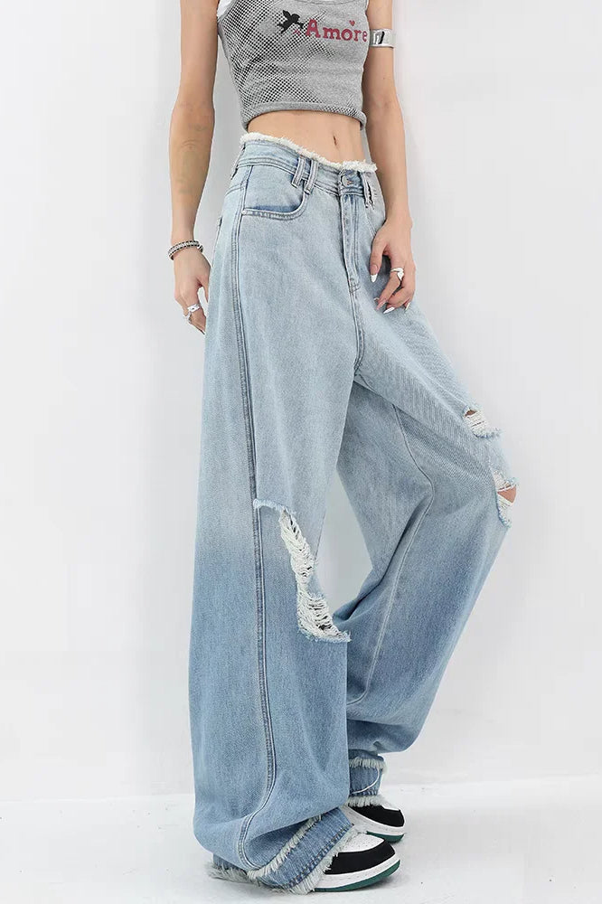 Gradient Ripped Straight Leg Jeans