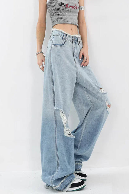 Gradient Ripped Straight Leg Jeans