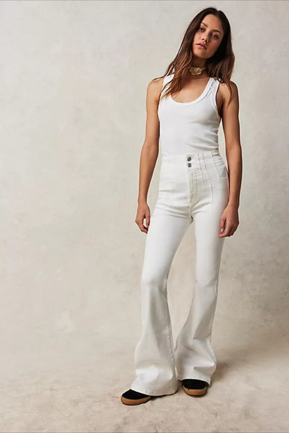 High Waist Slim Flare Wide Leg Straight Denim Jeans
