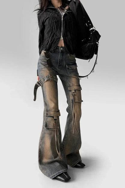 Low Waist Flare Cargo Jeans
