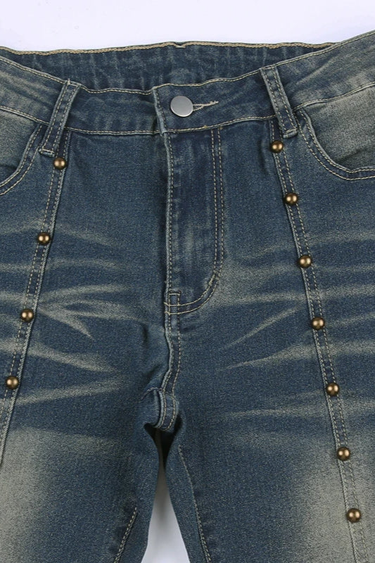 Rivet Stitch Low Rise Flared Jeans
