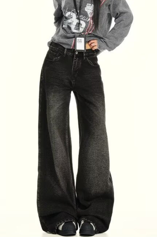 Casual Washed Distressed Relaxed Straight Jeans