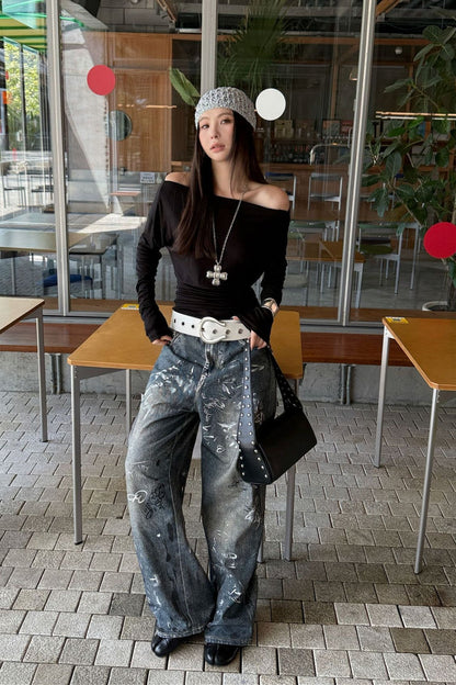 Paint Splatter Graffiti Wide Leg Jeans