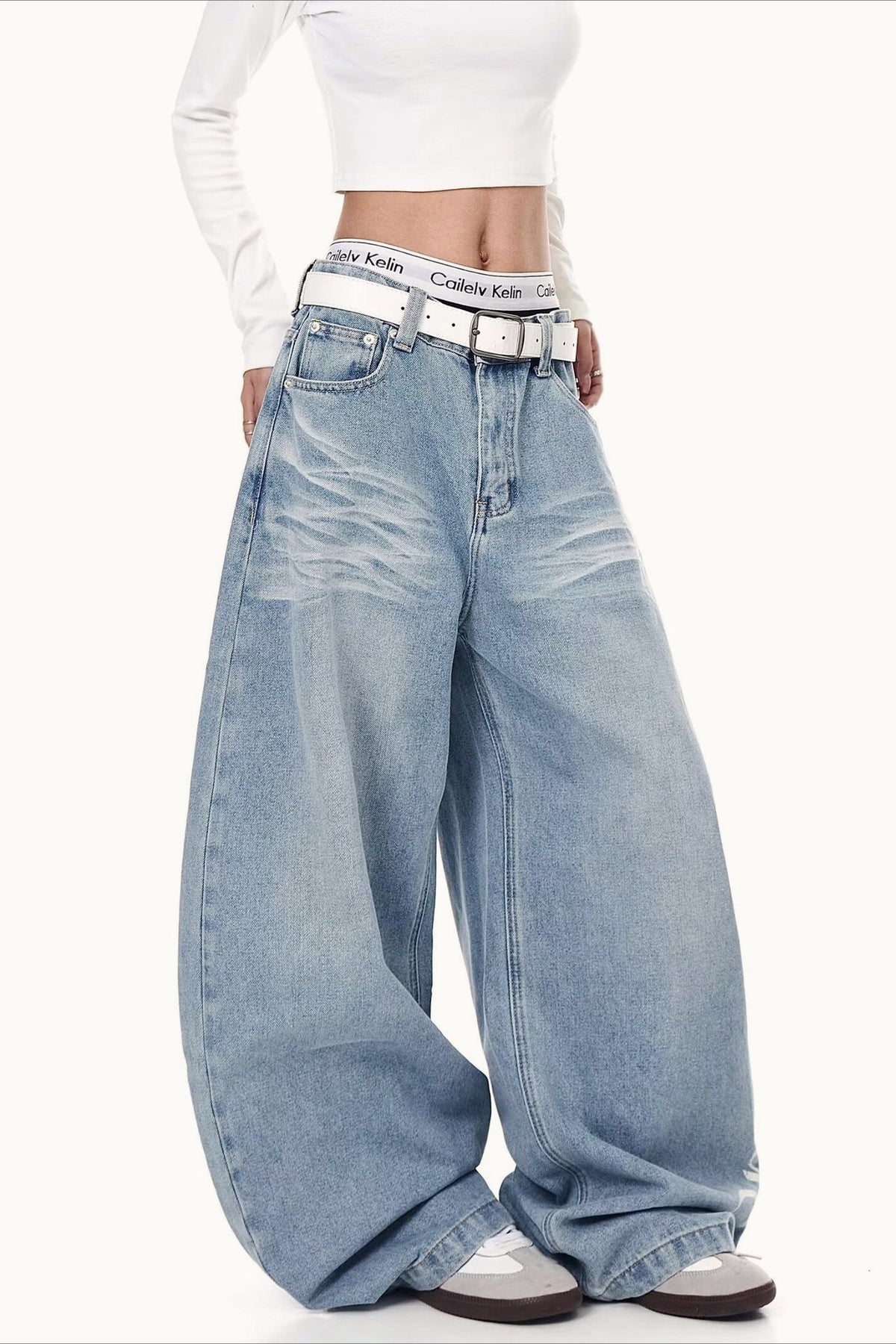 Letter Printed Slouchy Wide Leg Versatile Jeans