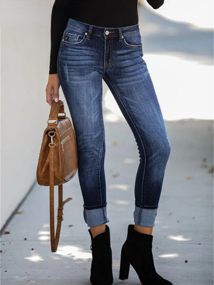 DressBetty - High Waist Stretch Skinny Denim Blue Retro Washed Elastic Slim Pencil Pants