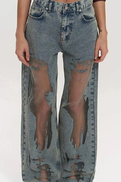Y2K Mesh See Through Relaxed Straight Jeans