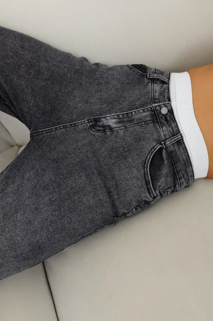 Grey Vintage High Waist Straight Jeans