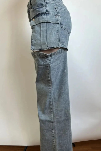 Detachable High Waist Wide Leg Jeans
