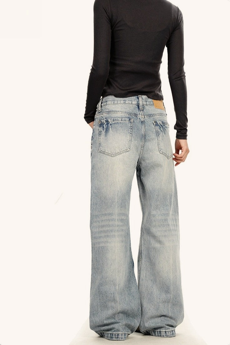 Light Wash Straight Leg Cat Whisker Jeans
