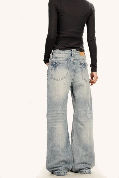 Light Wash Straight Leg Cat Whisker Jeans