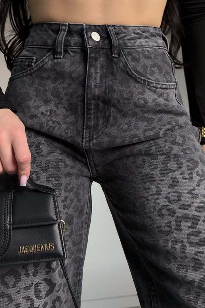 Leopard Print Flared Denim Jeans