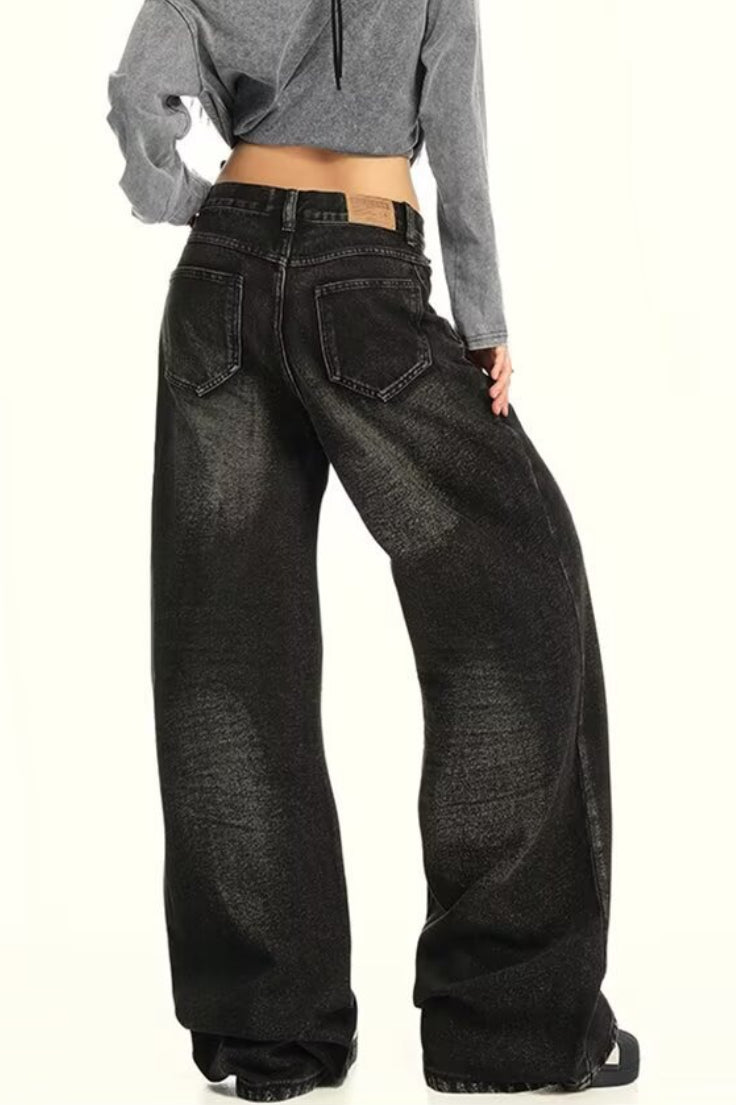 Casual Washed Distressed Relaxed Straight Jeans
