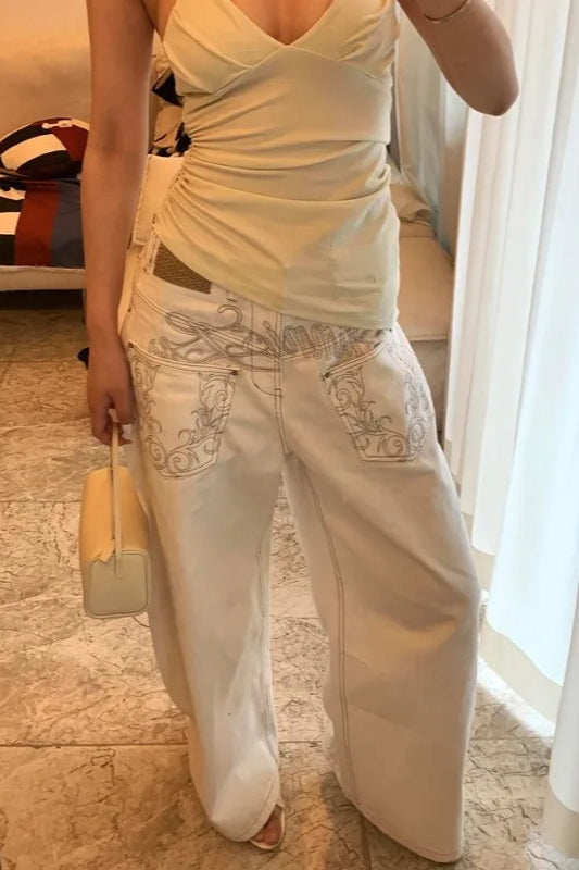 High Waist Printed Patchwork Jeans