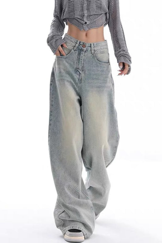 High Waist Draped Gradient Ripped Jeans