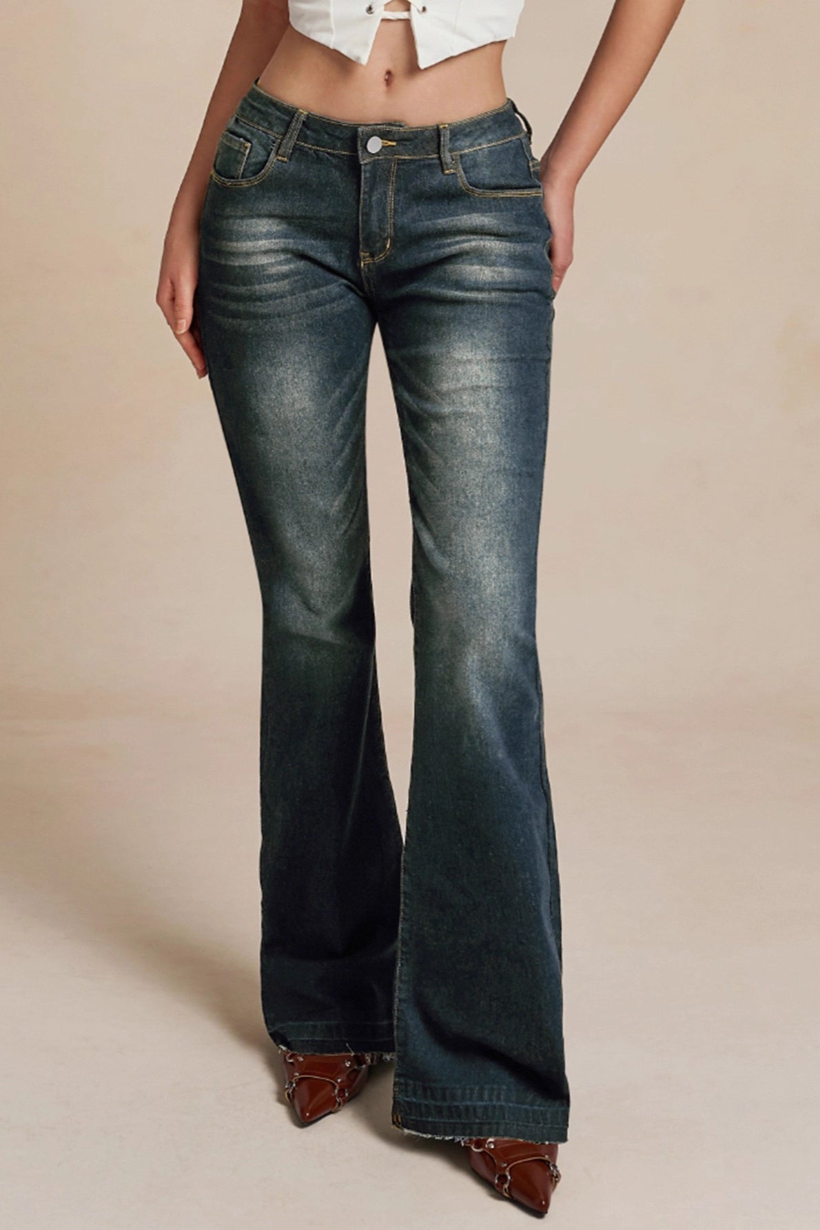 Vintage Low Waist Micro Flare Slim Fit Versatile Jeans