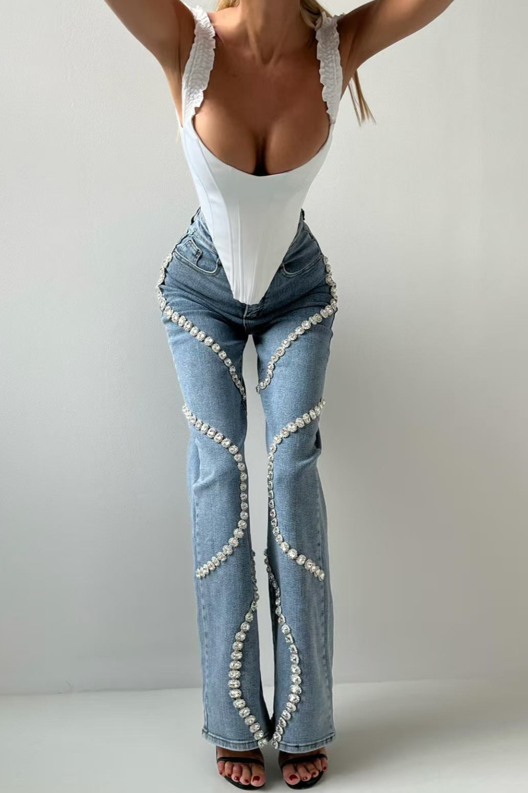 Rhinestone Patch Straight Leg Jeans