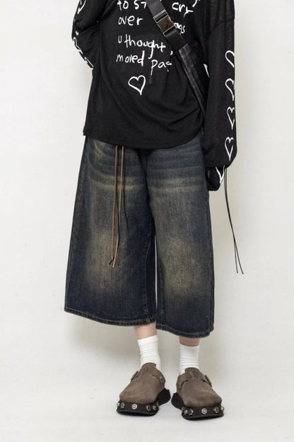 Cropped Wide Leg Vintage Distressed Jeans