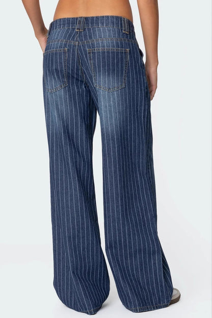 Striped Low Rise Wide Leg Jeans