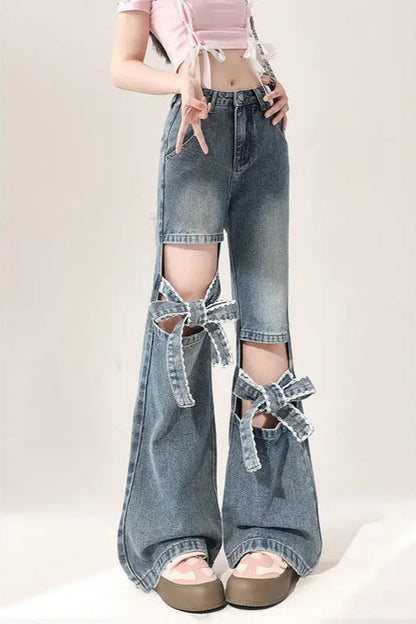 Slim Fit Bow Flare Jeans