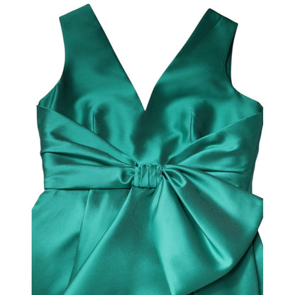 Alberta Ferretti Green Satin Polyester Sleeveless V-neck Layered Dress