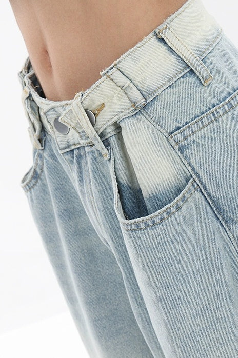 High Waist Draped Gradient Ripped Jeans