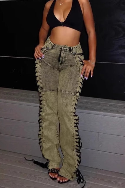 Drawstring Lace Up Denim Jeans