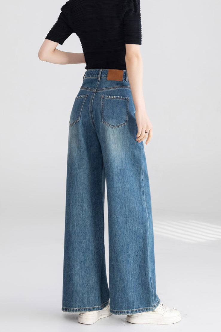 High Waist Wide Leg Cotton Jeans