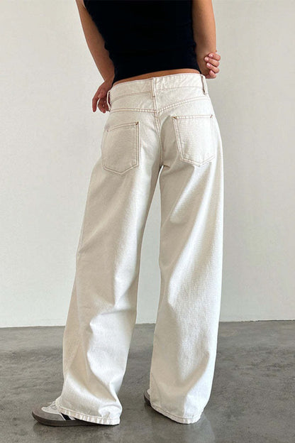 Vintage Low Rise Washed Straight Jeans