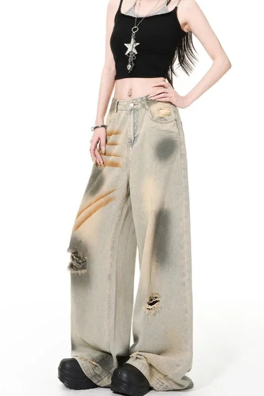 High Waist Distressed Denim Jeans