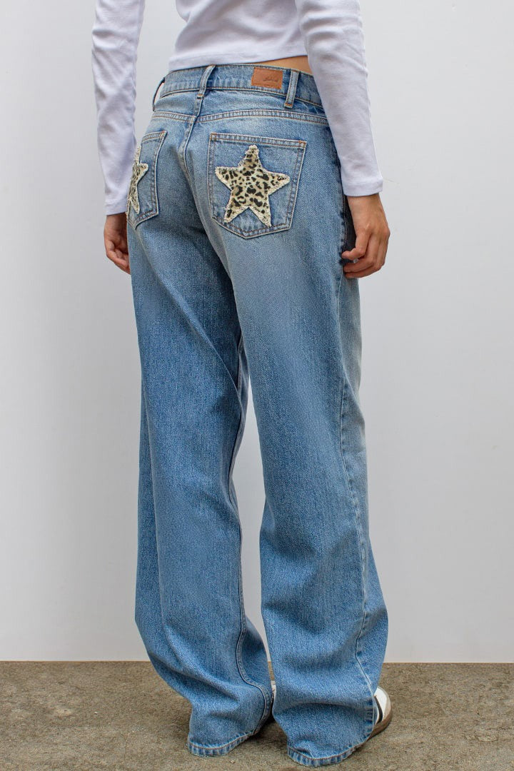 Vintage Leopard Star Patch Jeans