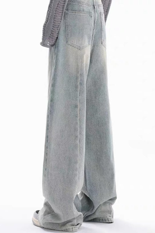 High Waist Draped Gradient Ripped Jeans