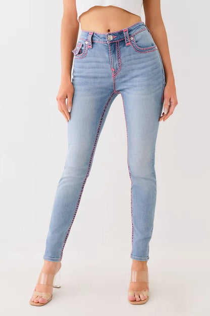 Washed Mid Rise Embroidered Jeans