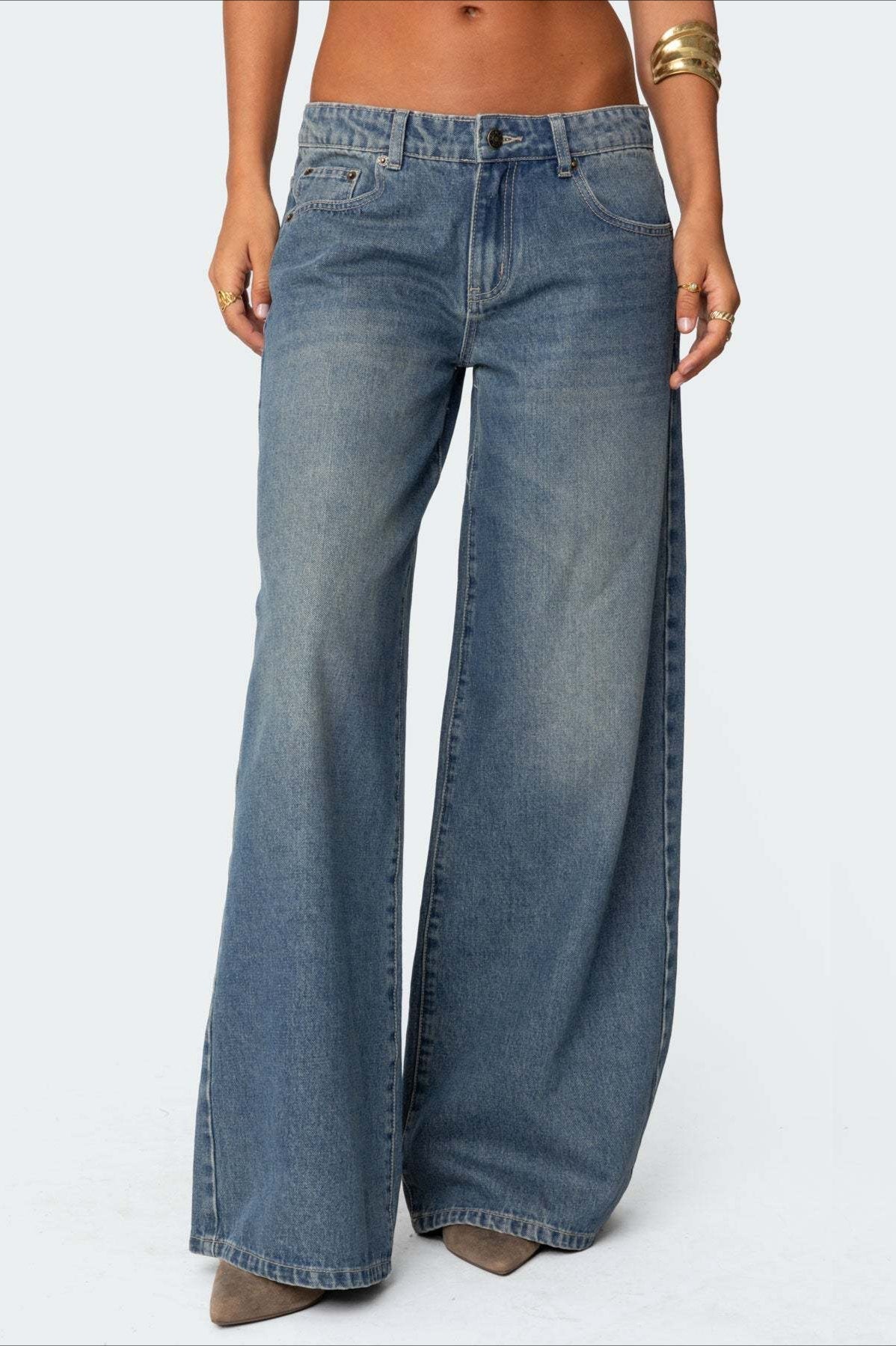 Low Waist Printed Wide Leg Jeans