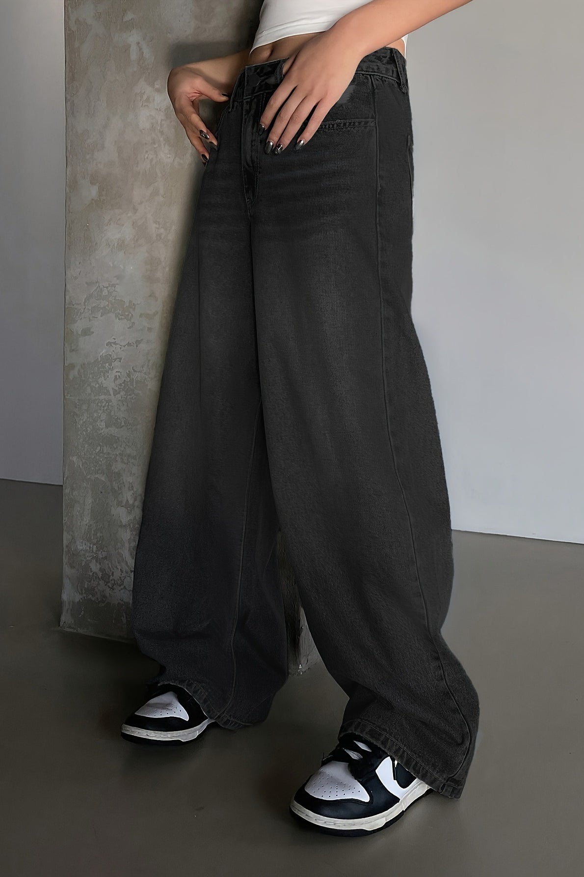 Long Wide Leg Washed Blue Ripped Relaxed Jeans