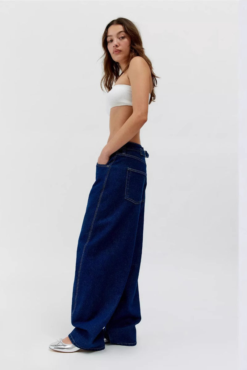 Vintage Wash Low Rise Slim Loose Straight Leg Jeans