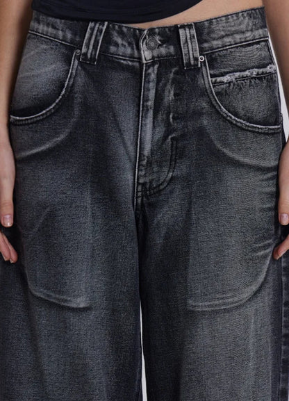 Gradient Wing Print Wide Leg Jeans