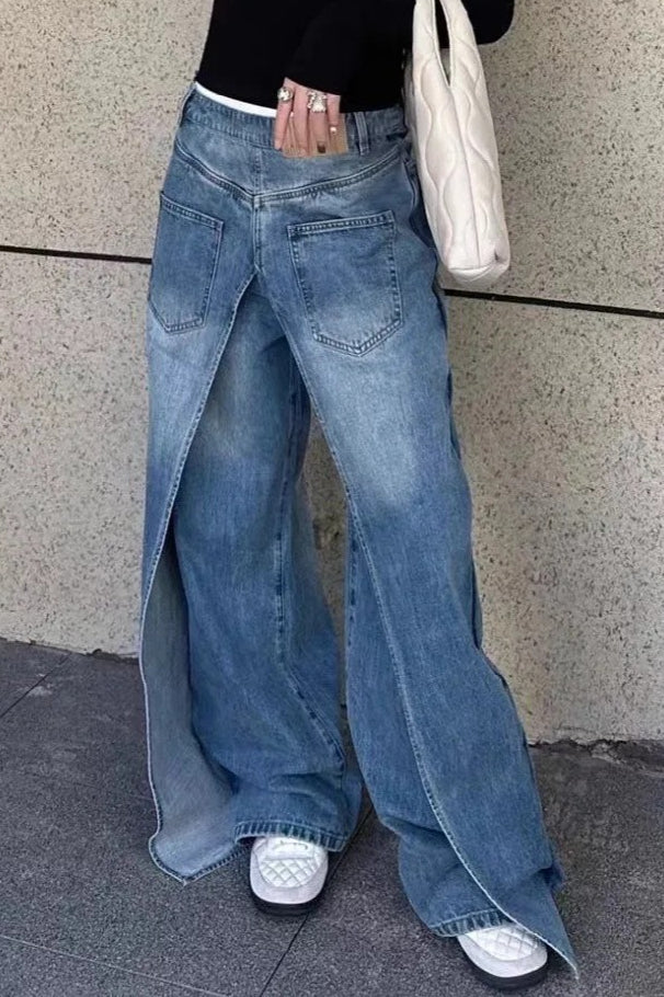 Y2K Vintage Reversible Deconstructed Wide Leg Jeans